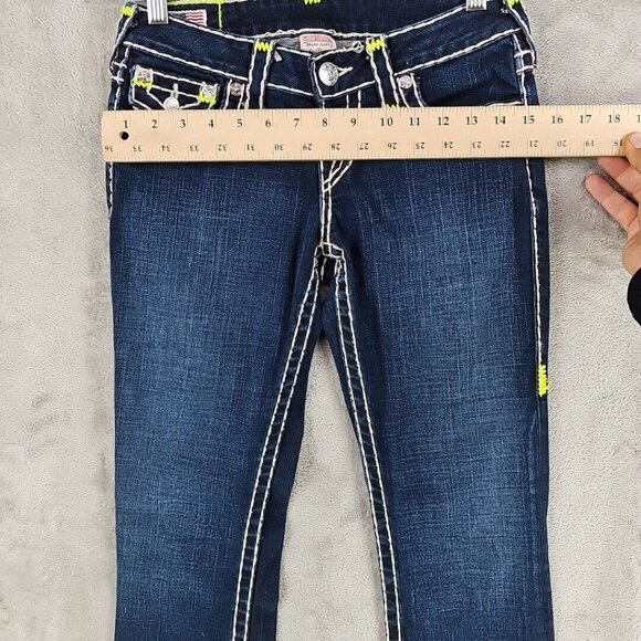True Religion Jeans Womens 26 Billy Super T RARE Neon Rope Stitching Dark Blue - Picture 12 of 15